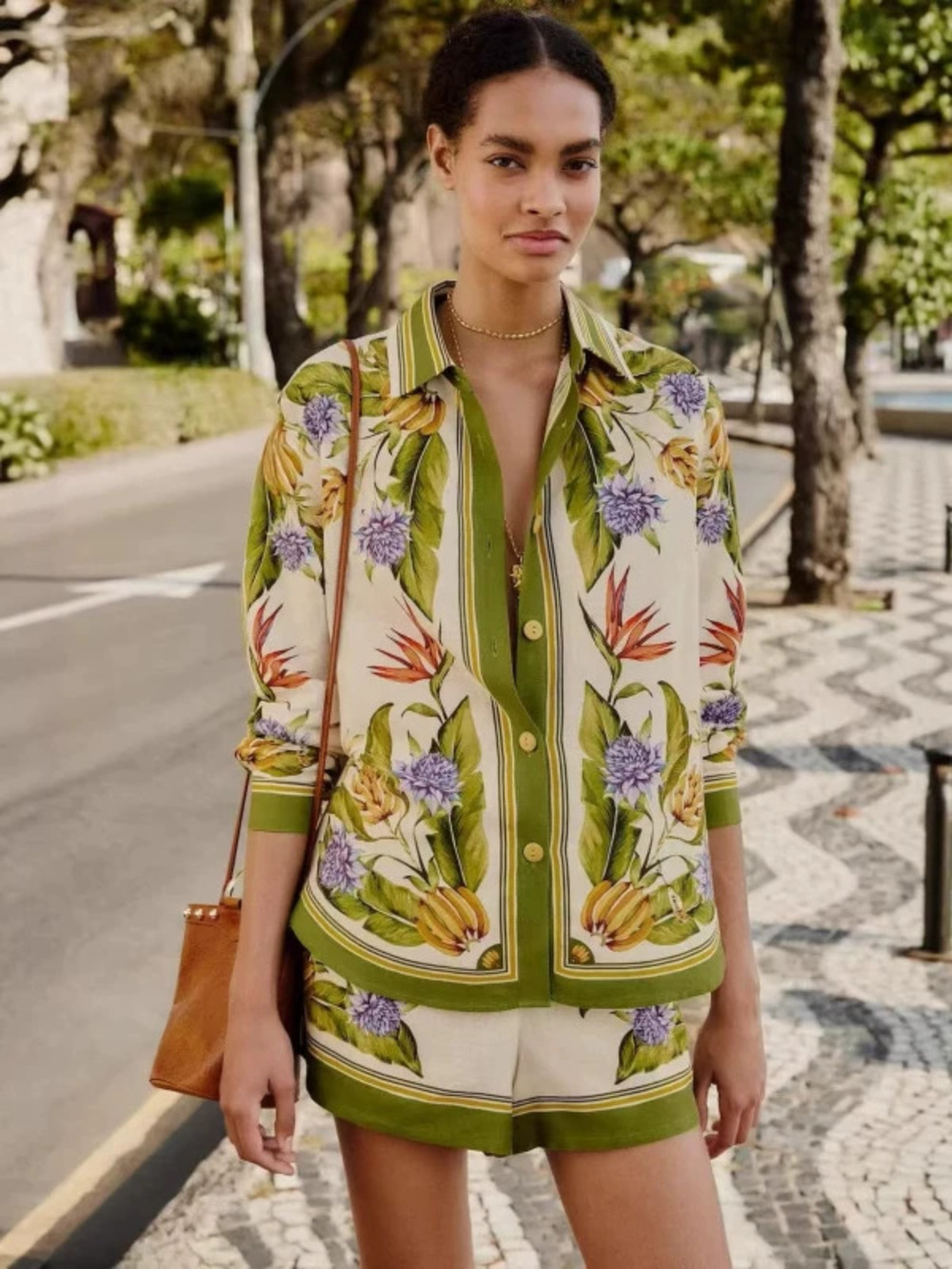 ZARA New Ladies Linen Casual Shirt and Shorts Set